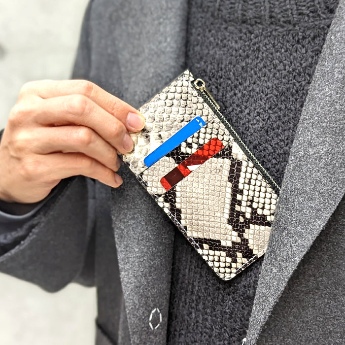 【Leo&Aoi公式ショップ】 ダイヤモンドパイソン スリムウォレット コインケース 本革 薄型 財布 小銭入れ カード入れ ミニ財布 お札入れ 小型財布 マルチケース フラグメントケース コンパクト コンパクトウォレット 革 高級 山羊革 ヘビ柄 アニマル柄 レザー ケース セカンド財布 キュッシュレス 【安心の返品保証付き】