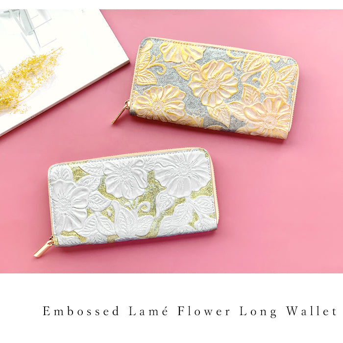 【Leo&Aoi公式ショップ】 ラメフラワー 型押し 財布 長財布 レディース 本革 ラウンドファスナー サイフ さいふ ウォレット 革 牛革 レザー カード収納 革財布 ラウンド長財布 ラウンド財布 長サイフ 本革長財布 花柄 花 型押し ハンドメイド【安心の返品保証付き】