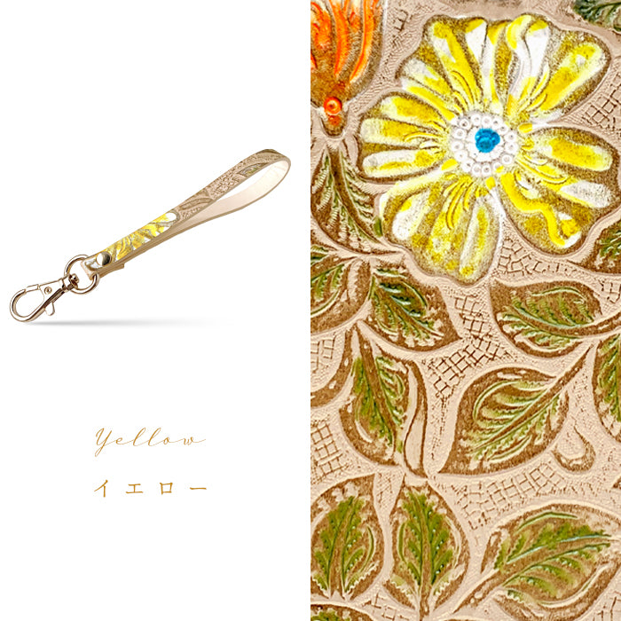 【Leo&Aoi公式ショップ】 レトロな 花型押し ナスカン付き ストラップ 本革 マルチストラップ 携帯ストラップ レザー 携帯 スマホ キーホルダー パスケース 定期入れ リストストラップ 革 牛革 手帳型 スマホケース 落下防止 レディース 花 フラワー 【安心の返品保証付き】