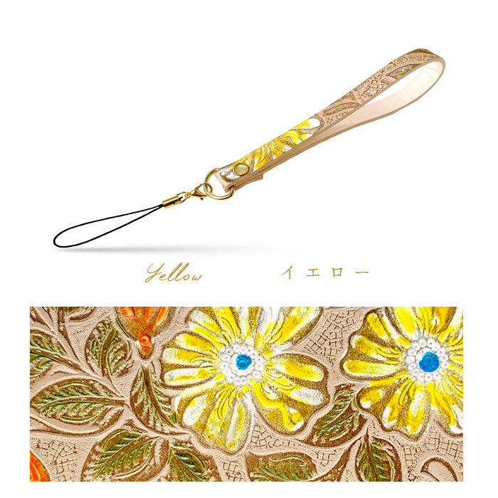 【Leo&Aoi公式ショップ】 レトロな 花型押し ストラップ 本革 紐ストラップ マルチストラップ 携帯ストラップ レザー 携帯 スマホ キーホルダー パスケース 定期入れ リストストラップ 革 牛革 手帳型 スマホケース 落下防止 レディース 花 花柄 【安心の返品保証付き】