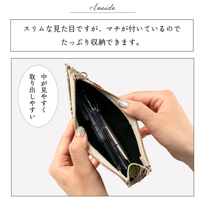 レトロ 花型押し ペンケース 本革 筆箱 レザー ペン入れ コンパクト スリム 文具 筆記用具 ふで箱 収納 革 牛革 高級 ペン ケース 花 花柄 かわいい お洒落