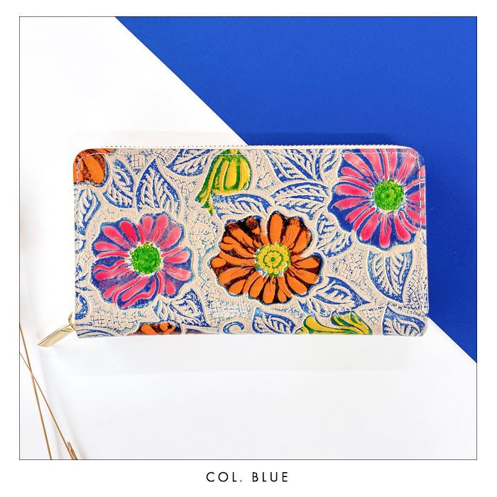 【Leo&Aoi公式ショップ】 本革 レトロな花型押し 蛇腹 カードポケット付き 財布 長財布 ラウンド型ファスナー レディース 大容量 【安心の返品保証付き】