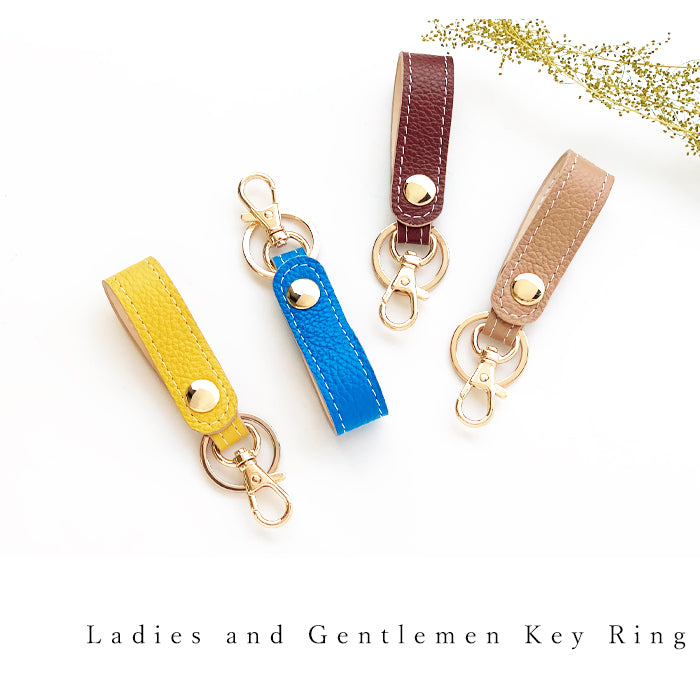 【Leo&Aoi公式ショップ】 牛革 型押し キーリング スナップボタン キーホルダー バッグチャーム キーフック 紳士淑女