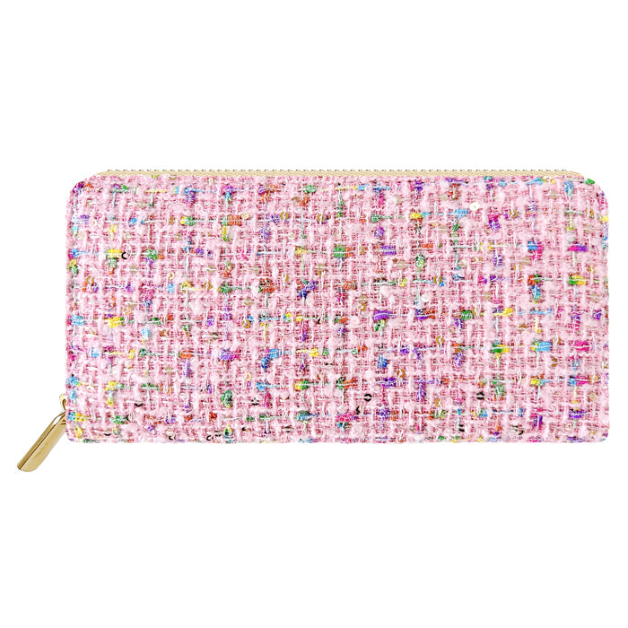 【Leo&Aoi公式ショップ】 スパンコール付き ツイード 財布 長財布 ラウンド型長財布 ラウンドファスナー サイフ さいふ ウォレット ラウンド長財布 大容量 長サイフ お札入れ カード 収納 小銭入れ クラシック おしゃれ かわいい レディース ハンドメイド 【安心の返品保証付き】