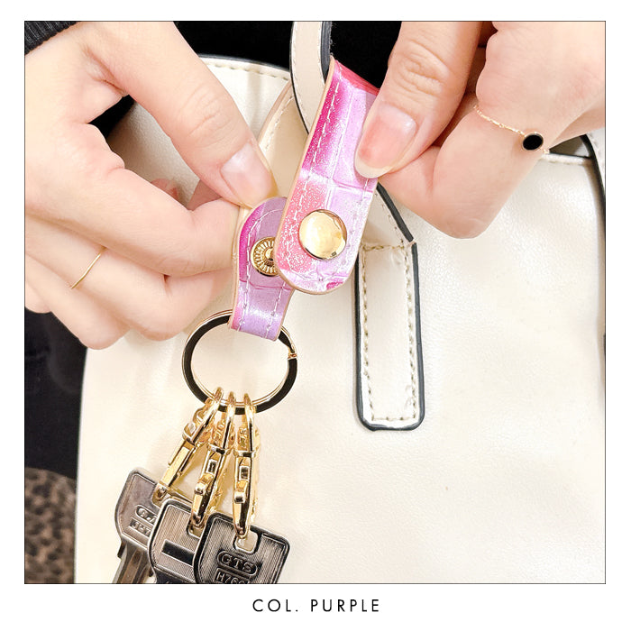 【Leo&Aoi公式ショップ】 ステンドグラス 3連 キーリング 本革 スナップボタン 本革キーリング 【安心の返品保証付き】