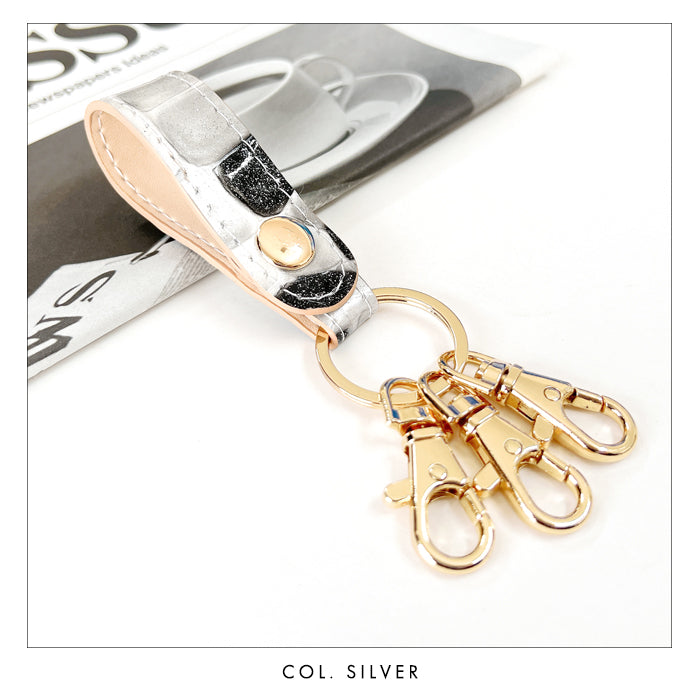 【Leo&Aoi公式ショップ】 ステンドグラス 3連 キーリング 本革 スナップボタン 本革キーリング 【安心の返品保証付き】