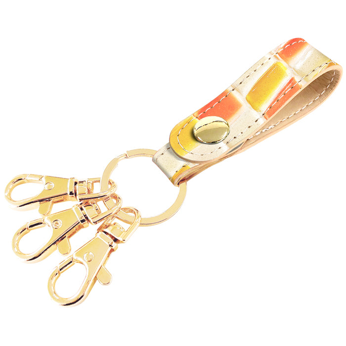 【Leo&Aoi公式ショップ】 ステンドグラス 3連 キーリング 本革 スナップボタン 本革キーリング 【安心の返品保証付き】