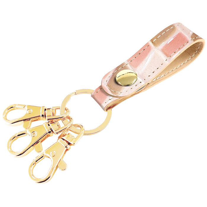 【Leo&Aoi公式ショップ】 ステンドグラス 3連 キーリング 本革 スナップボタン 本革キーリング 【安心の返品保証付き】