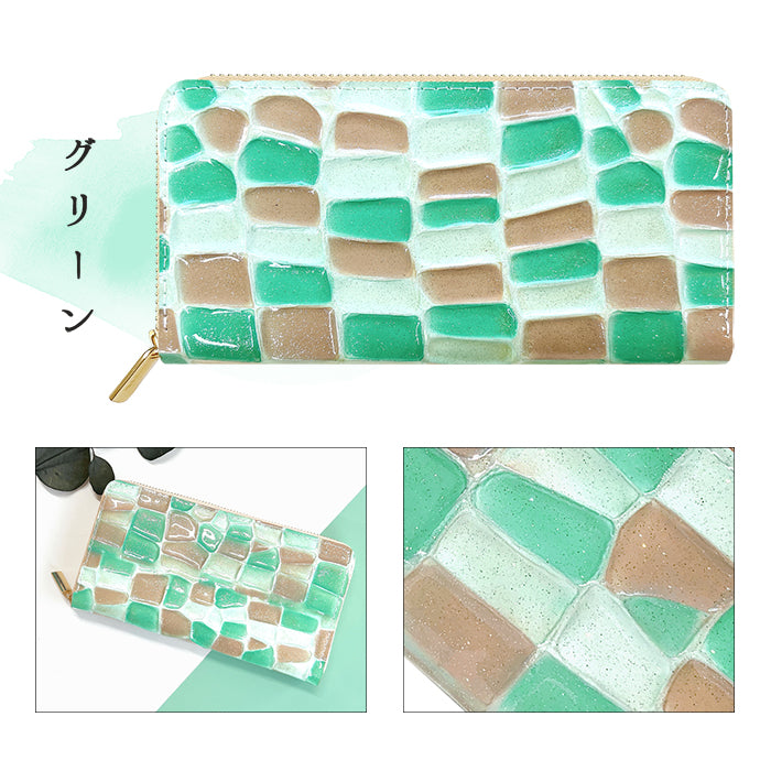 【Leo&Aoi公式ショップ】 ステンドグラス 蛇腹 カードポケット付き 長財布 本革 ラウンド型ファスナー 財布 レディース 大容量 【安心の返品保証付き】