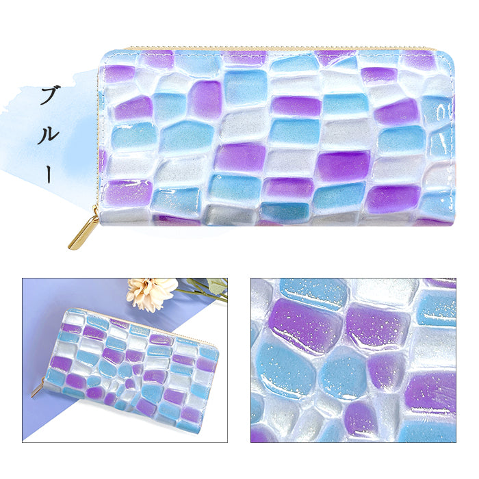 【Leo&Aoi公式ショップ】 ステンドグラス 蛇腹 カードポケット付き 長財布 本革 ラウンド型ファスナー 財布 レディース 大容量 【安心の返品保証付き】