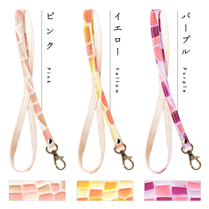 【Leo&Aoi公式ショップ】 ステンドグラス ネックストラップ ロングストラップ 首掛け 落下防止 ネックホルダー 本革 IDカードホルダー IDケース パスケース スマホ スマートフォン ネック ストラップ ナスカン レディース 女性 型押し エナメル 【安心の返品保証付き】