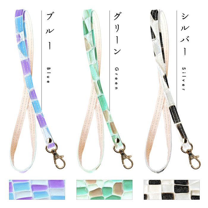 【Leo&Aoi公式ショップ】 ステンドグラス ネックストラップ ロングストラップ 首掛け 落下防止 ネックホルダー 本革 IDカードホルダー IDケース パスケース スマホ スマートフォン ネック ストラップ ナスカン レディース 女性 型押し エナメル 【安心の返品保証付き】