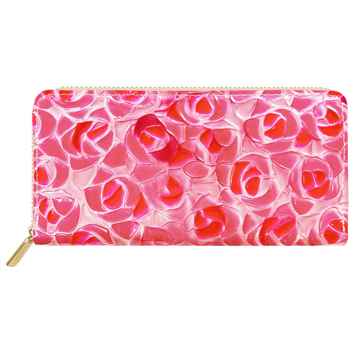 【Leo&Aoi公式ショップ】 ステンドグラスローズ 蛇腹 カードポケット付き 長財布 本革 ラウンド型ファスナー 財布 レディース 大容量 【安心の返品保証付き】