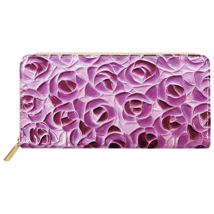 【Leo&Aoi公式ショップ】 ステンドグラスローズ 蛇腹 カードポケット付き 長財布 本革 ラウンド型ファスナー 財布 レディース 大容量 【安心の返品保証付き】