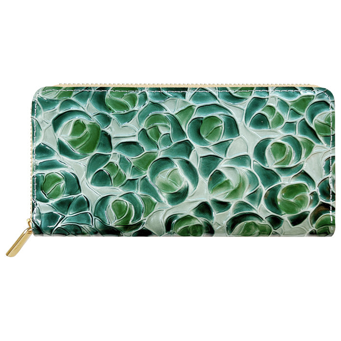 【Leo&Aoi公式ショップ】 ステンドグラスローズ 蛇腹 カードポケット付き 長財布 本革 ラウンド型ファスナー 財布 レディース 大容量 【安心の返品保証付き】