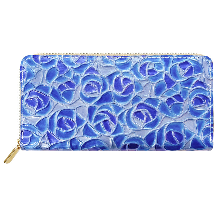 【Leo&Aoi公式ショップ】 ステンドグラスローズ 蛇腹 カードポケット付き 長財布 本革 ラウンド型ファスナー 財布 レディース 大容量 【安心の返品保証付き】