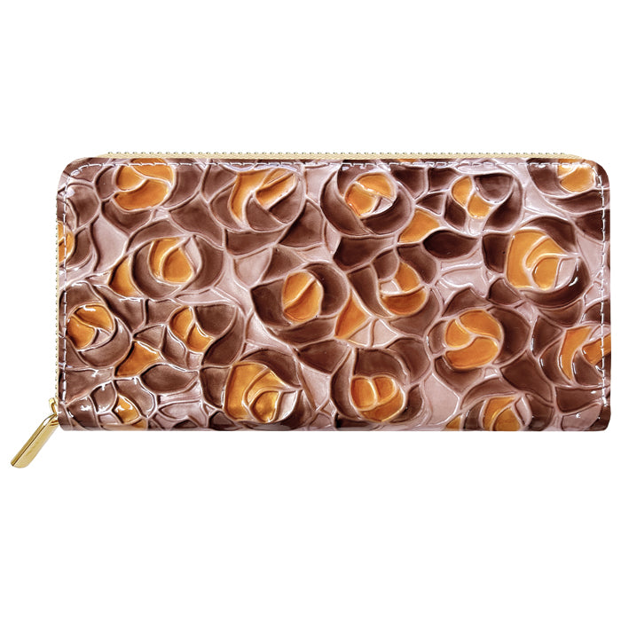 【Leo&Aoi公式ショップ】 ステンドグラスローズ 蛇腹 カードポケット付き 長財布 本革 ラウンド型ファスナー 財布 レディース 大容量 【安心の返品保証付き】