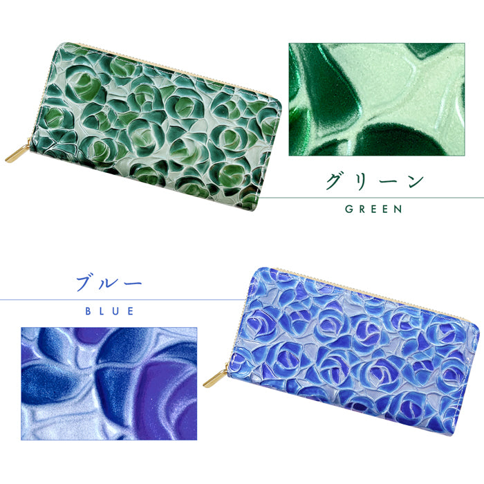 【Leo&Aoi公式ショップ】 ステンドグラスローズ 蛇腹 カードポケット付き 長財布 本革 ラウンド型ファスナー 財布 レディース 大容量 【安心の返品保証付き】