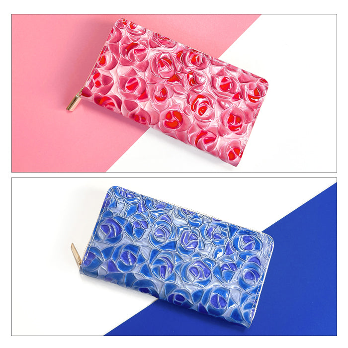 【Leo&Aoi公式ショップ】 ステンドグラスローズ 蛇腹 カードポケット付き 長財布 本革 ラウンド型ファスナー 財布 レディース 大容量 【安心の返品保証付き】