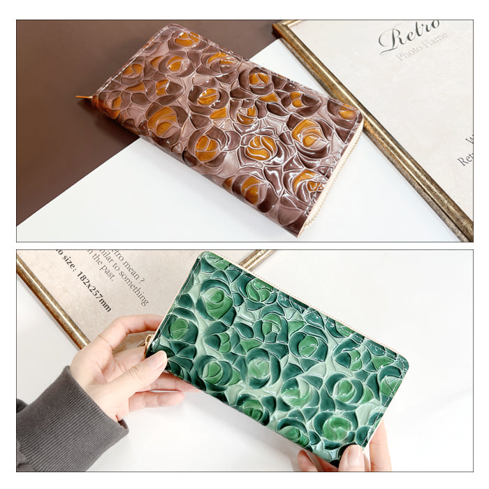 【Leo&Aoi公式ショップ】 ステンドグラスローズ 蛇腹 カードポケット付き 長財布 本革 ラウンド型ファスナー 財布 レディース 大容量 【安心の返品保証付き】