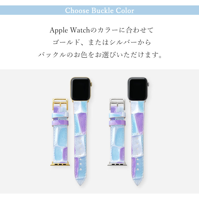 【Leo&Aoi公式ショップ】 ステンドグラス アップルウォッチ バンド 本革 レザー 付け替え 交換 ベルト Apple Watch series 7 SE 6 5 4 3 2 1 applewatch 全シリーズ対応 革 エナメル 38mm 40mm 41mm 42mm 44mm 45mm 【安心の返品保証付き】