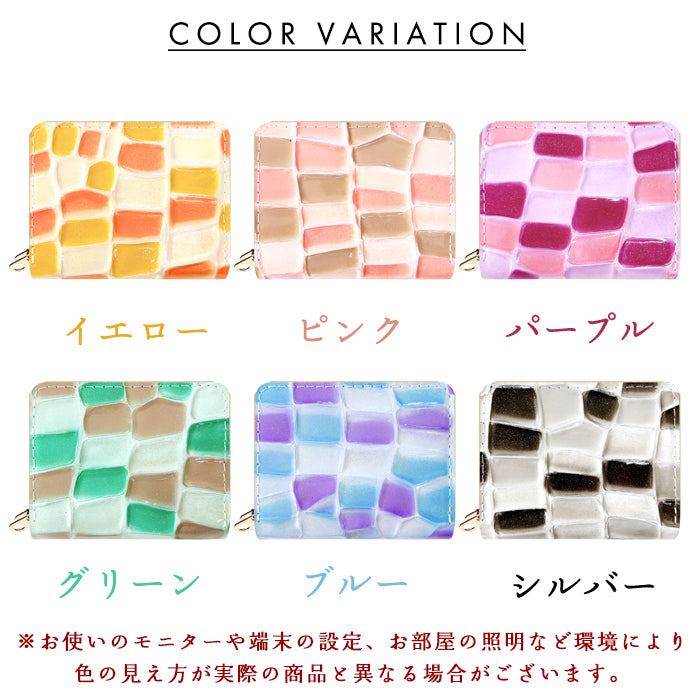 【Leo&Aoi公式ショップ】 ステンドグラス 蛇腹 ダブルファスナー 財布 本革 カード収納 ミニ財布 小さい財布 使いやすい 牛革 革財布 ラウンド型財布 エナメル レディース 【安心の返品保証付き】