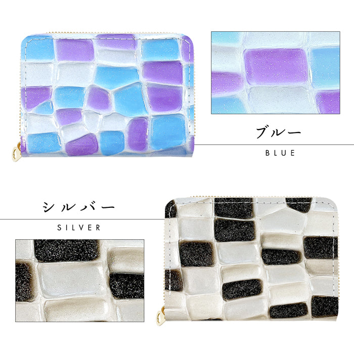 【Leo&Aoi公式ショップ】 ステンドグラス ミニウォレット 財布 ミニ財布 本革 コンパクト ラウンドファスナー 牛革 サイフ さいふ ウォレット 小さい財布 革 エナメル加工 レザー カード収納 革財布 ラウンド財布 ミニサイフ 本革ミニ財布 レディース ハンドメイド