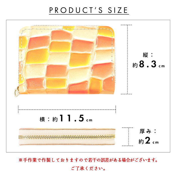 【Leo&Aoi公式ショップ】 ステンドグラス ミニウォレット 財布 ミニ財布 本革 コンパクト ラウンドファスナー 牛革 サイフ さいふ ウォレット 小さい財布 革 エナメル加工 レザー カード収納 革財布 ラウンド財布 ミニサイフ 本革ミニ財布 レディース ハンドメイド