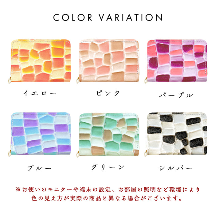 【Leo&Aoi公式ショップ】 ステンドグラス ミニウォレット 財布 ミニ財布 本革 コンパクト ラウンドファスナー 牛革 サイフ さいふ ウォレット 小さい財布 革 エナメル加工 レザー カード収納 革財布 ラウンド財布 ミニサイフ 本革ミニ財布 レディース ハンドメイド