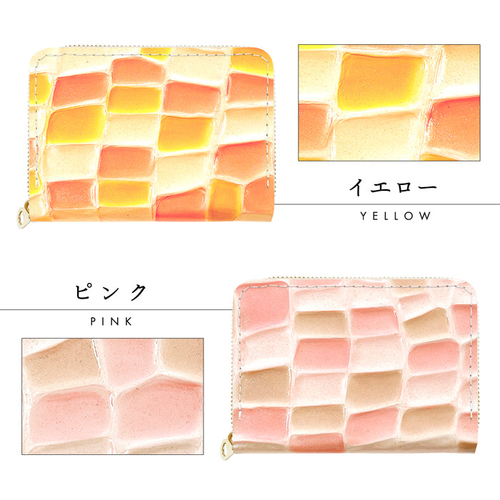 【Leo&Aoi公式ショップ】 ステンドグラス ミニウォレット 財布 ミニ財布 本革 コンパクト ラウンドファスナー 牛革 サイフ さいふ ウォレット 小さい財布 革 エナメル加工 レザー カード収納 革財布 ラウンド財布 ミニサイフ 本革ミニ財布 レディース ハンドメイド