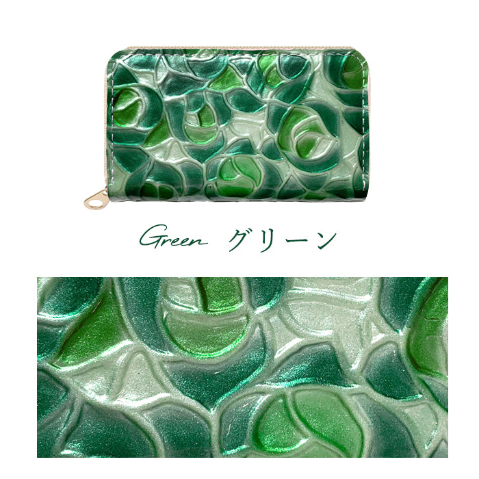 【Leo&Aoi公式ショップ】 ステンドグラス ローズ コインケース 本革 小銭入れ ミニ財布 ファスナー付き 革 レザー おしゃれ カード入れ 女性 小物入れ コンパクト ケース ラウンドファスナー エナメル加工 薔薇 型押し レディース かわいい【安心の返品保証付き】