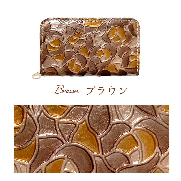 【Leo&Aoi公式ショップ】 ステンドグラス ローズ コインケース 本革 小銭入れ ミニ財布 ファスナー付き 革 レザー おしゃれ カード入れ 女性 小物入れ コンパクト ケース ラウンドファスナー エナメル加工 薔薇 型押し レディース かわいい【安心の返品保証付き】