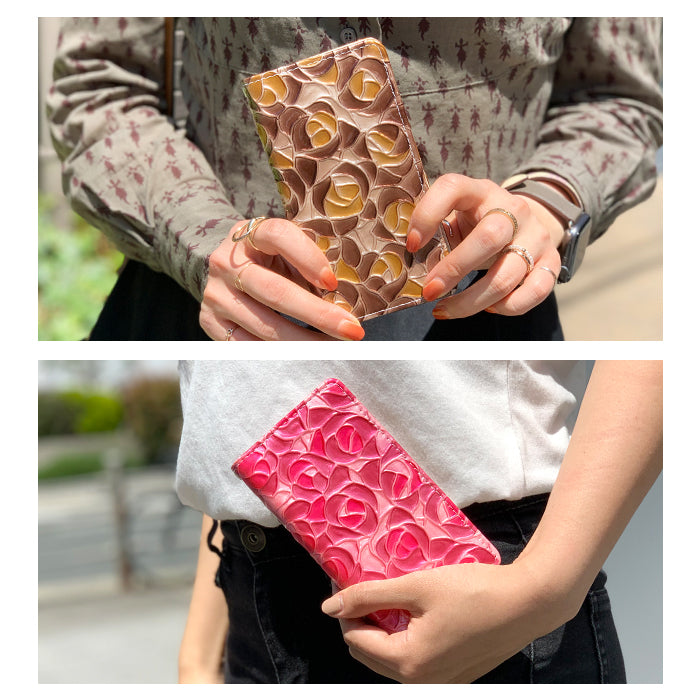 【Leo&Aoi公式ショップ】 本革 ステンドグラスローズ スマホケース 手帳型ケース 100機種以上対応