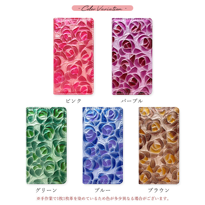 【Leo&Aoi公式ショップ】 本革 ステンドグラスローズ スマホケース 手帳型ケース 100機種以上対応