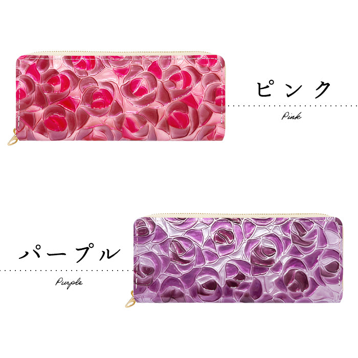 【Leo&Aoi公式ショップ】 ステンドグラスローズ ラウンド型 ペンケース 本革 筆箱 レザー ペン入れ コンパクト スリム 文具 筆記用具 ふで箱 収納 革 上品 かわいい 可愛い お洒落 高級 ペン ケース エナメル 薔薇 バラ 型押し 【安心の返品保証付き】