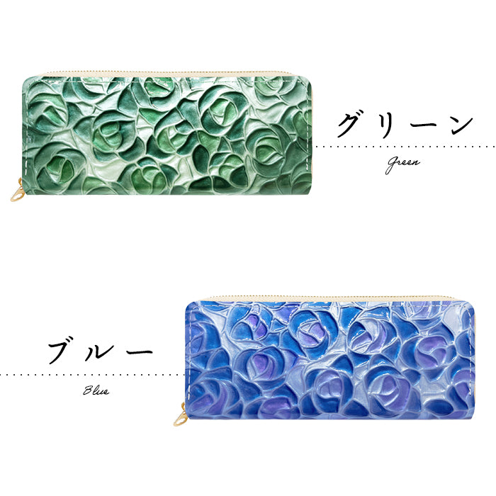 ステンドグラスローズ ラウンド型 ペンケース 本革 筆箱 レザー ペン入れ コンパクト スリム 文具 筆記用具 ふで箱 収納 革 上品 かわいい 可愛い お洒落 高級 ペン ケース エナメル 薔薇 バラ 型押し