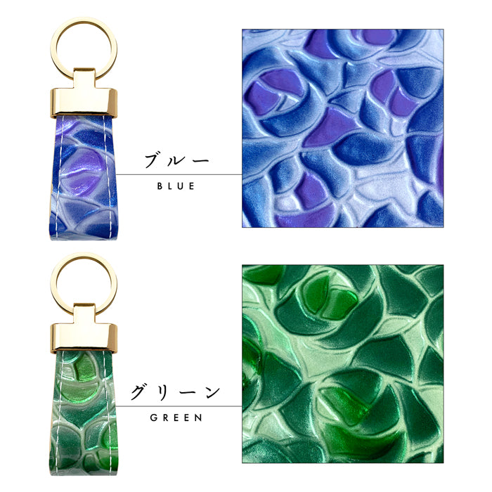 【Leo&Aoi公式ショップ】 ステンドグラス ローズ スマートキーリング 本革 キーホルダー バッグチャーム 本革キーリング 牛革 レザー 鍵 カギ レディース エナメル 薔薇 バラ フラワー 【安心の返品保証付き】