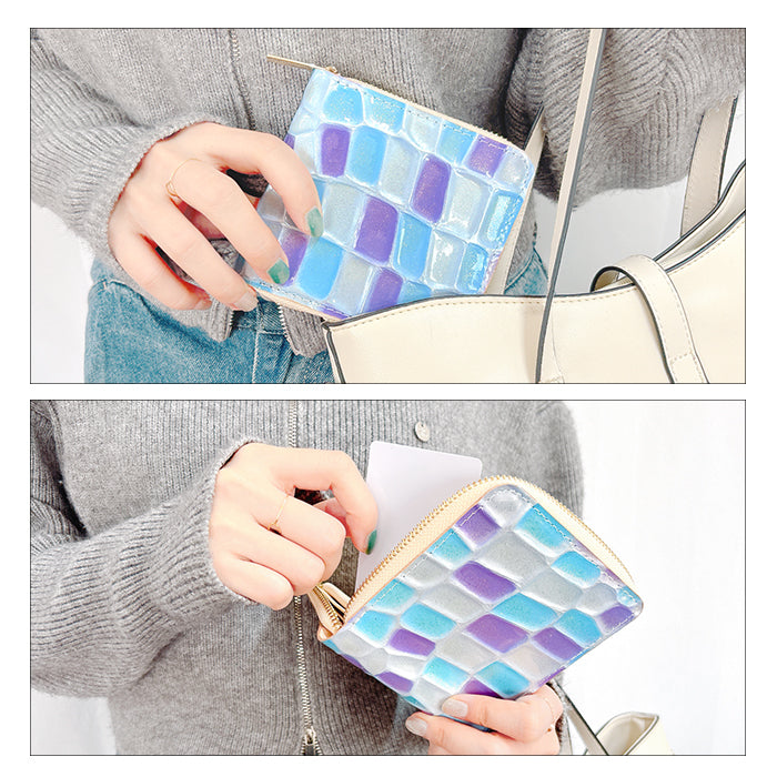 【Leo&Aoi公式ショップ】 ステンドグラス ラウンド型 二つ折り財布 本革 ラウンドファスナー 財布 小銭入れ レディース 薄型 コインケース付き 【安心の返品保証付き】