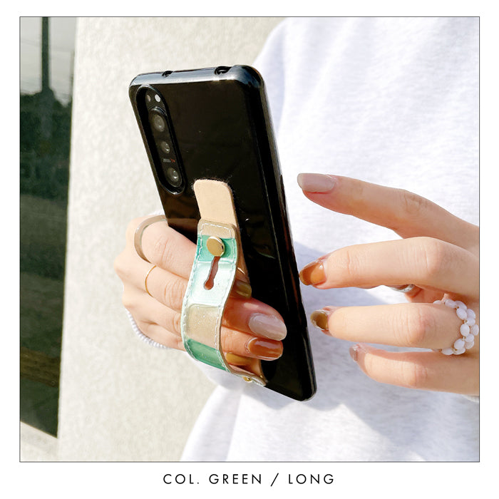 【Leo&Aoi公式ショップ】 ステンドグラス スマホバンド スマホベルト 本革 レザー スマホリング 落下防止 ベルト バンド ホルダー 片手 スタンド スライドベルト スマホスタンド エナメル加工 レディース 女性 革 【安心の返品保証付き】