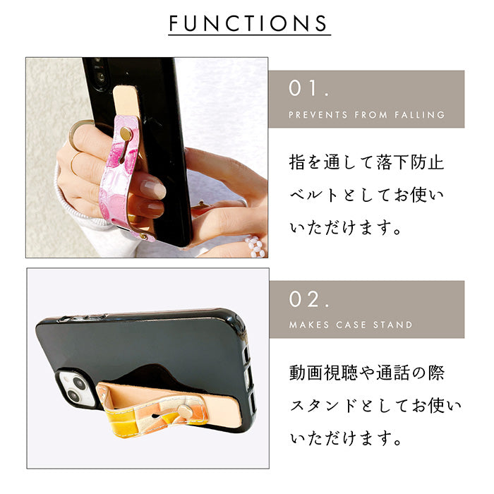 【Leo&Aoi公式ショップ】 ステンドグラス スマホバンド スマホベルト 本革 レザー スマホリング 落下防止 ベルト バンド ホルダー 片手 スタンド スライドベルト スマホスタンド エナメル加工 レディース 女性 革 【安心の返品保証付き】