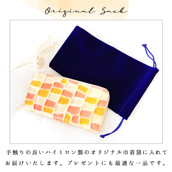 【Leo&Aoi公式ショップ】 ステンドグラス 長財布 エナメル長財布 財布 レディース 本革 ラウンドファスナー サイフ さいふ ウォレット 革 牛革 レザー カード収納 革財布 ラウンド長財布 ラウンド財布 長サイフ 本革長財布 エナメル加工 ハンドメイド【安心の返品保証付き】
