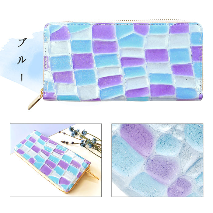 【Leo&Aoi公式ショップ】 ステンドグラス 長財布 エナメル長財布 財布 レディース 本革 ラウンドファスナー サイフ さいふ ウォレット 革 牛革 レザー カード収納 革財布 ラウンド長財布 ラウンド財布 長サイフ 本革長財布 エナメル加工 ハンドメイド【安心の返品保証付き】
