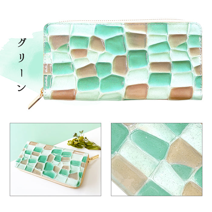 【Leo&Aoi公式ショップ】 ステンドグラス 長財布 エナメル長財布 財布 レディース 本革 ラウンドファスナー サイフ さいふ ウォレット 革 牛革 レザー カード収納 革財布 ラウンド長財布 ラウンド財布 長サイフ 本革長財布 エナメル加工 ハンドメイド【安心の返品保証付き】