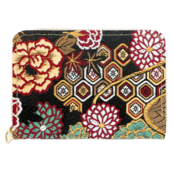 【Leo&Aoi公式ショップ】 西陣織 高美者 ミニ財布 財布 金襴 ミニウォレット コンパクト ラウンドファスナー サイフ さいふ ウォレット 小さい財布 カード収納 ラウンド財布 ミニサイフ 和風 和柄 和 豪華 織物 鳳凰 源氏絵巻 流水文 牡丹 ハンドメイド