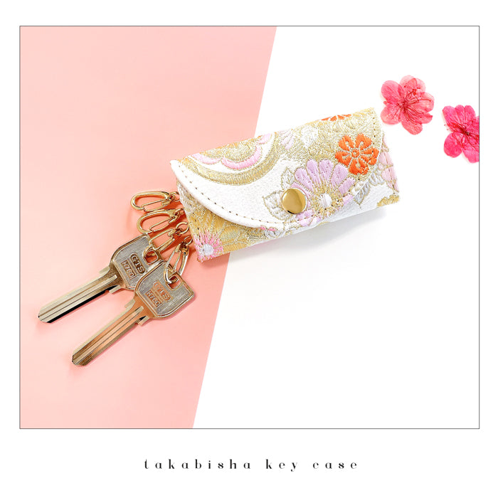 【Leo&Aoi公式ショップ】 西陣織 高美者 キーケース 4連 レディース スマートキー 三つ折り 鍵入れ 鍵 カギ 収納 スリム コンパクト キーホルダー 4連キーケース 高級 華やか 着物 和柄 和風 日本製 源氏絵巻 流水文 薬玉文 霞菊文 【安心の返品保証付き】