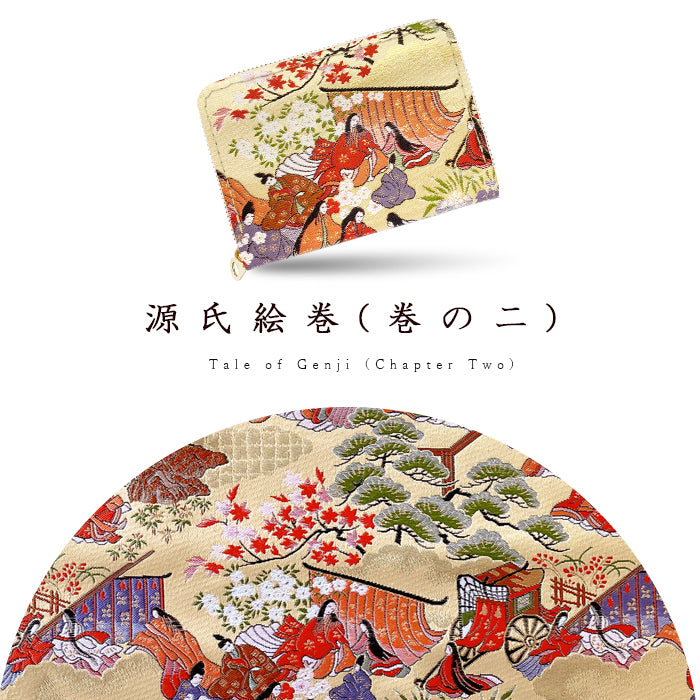 【Leo&Aoi公式ショップ】 西陣織 高美者 ミニ財布 財布 金襴 ミニウォレット コンパクト ラウンドファスナー サイフ さいふ ウォレット 小さい財布 カード収納 ラウンド財布 ミニサイフ 和風 和柄 和 豪華 織物 鳳凰 源氏絵巻 流水文 牡丹 ハンドメイド