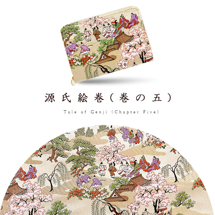 【Leo&Aoi公式ショップ】 西陣織 高美者 ミニ財布 財布 金襴 ミニウォレット コンパクト ラウンドファスナー サイフ さいふ ウォレット 小さい財布 カード収納 ラウンド財布 ミニサイフ 和風 和柄 和 豪華 織物 鳳凰 源氏絵巻 流水文 牡丹 ハンドメイド