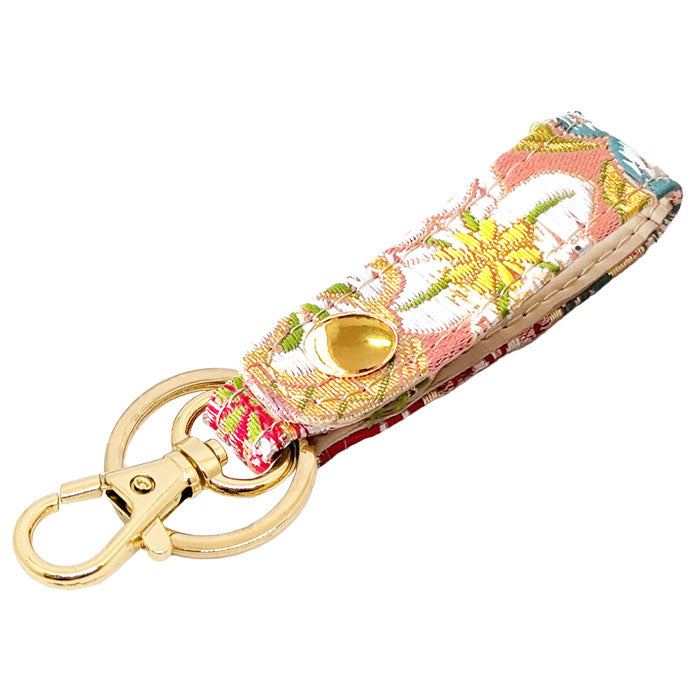 【Leo&Aoi公式ショップ】 西陣織 キーリング キーホルダー ベルト式 竹 スナップボタン ナスカン バッグチャーム 和風 和柄 金襴