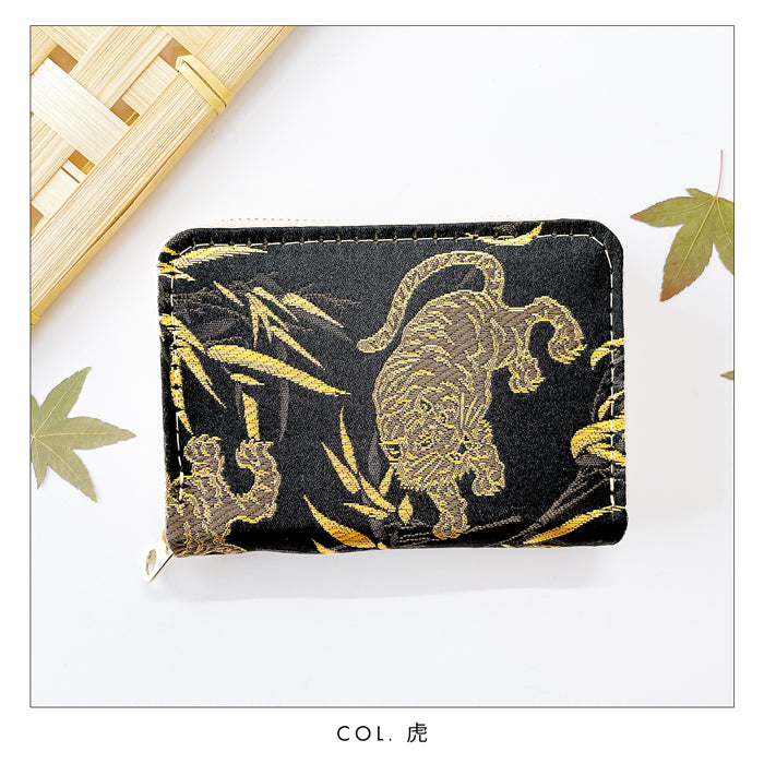 【Leo&Aoi公式ショップ】 西陣織 竹 ミニ財布 財布 金襴 ミニウォレット コンパクト ラウンドファスナー サイフ さいふ ウォレット 小さい財布 カード収納 ラウンド財布 ミニサイフ 和風 和柄 和 豪華 織物 花唐草 丸紋 菊花文 桜 水文 ハンドメイド