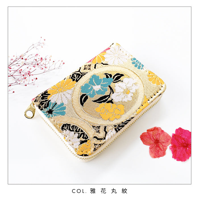 【Leo&Aoi公式ショップ】 西陣織 竹 ミニ財布 財布 金襴 ミニウォレット コンパクト ラウンドファスナー サイフ さいふ ウォレット 小さい財布 カード収納 ラウンド財布 ミニサイフ 和風 和柄 和 豪華 織物 花唐草 丸紋 菊花文 桜 水文 ハンドメイド